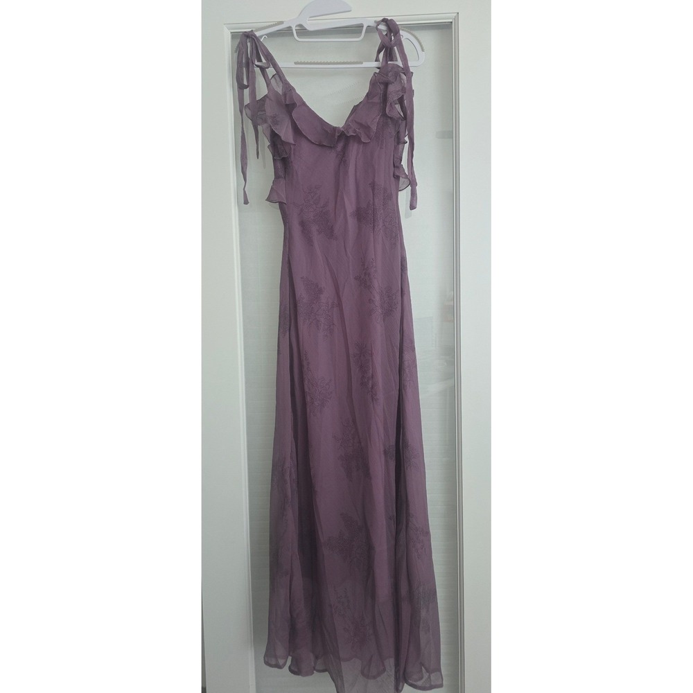 Rihoas Purple Floral Chiffon Ruffle Maxi Dress Tie Strap Fairycore Romantic S - Picture 4 of 12